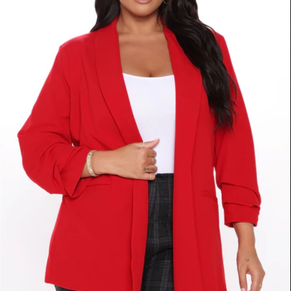 Fashion Nova Red Open Front Blazer